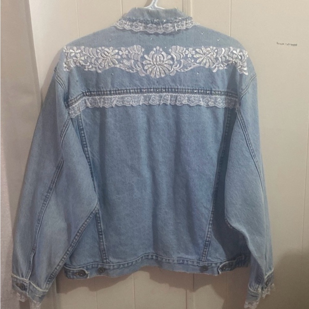 Bluenotes Embellished Lace Trim Denim Jacket | Size Large - Picture 2 of 7